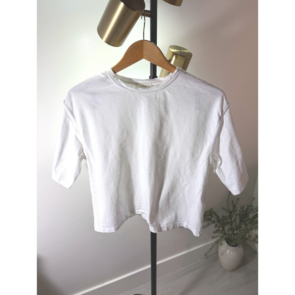 Zara Home boxy tee structural pima cotton heavyweight fall layering chic white m